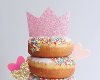 Pink glitter crown perspex cake topper decoration