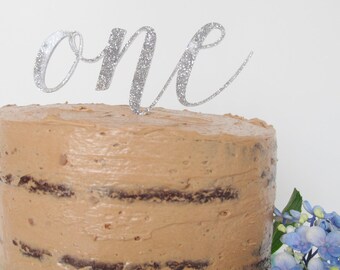 Silver glitter perspex word birthday cake topper decoration