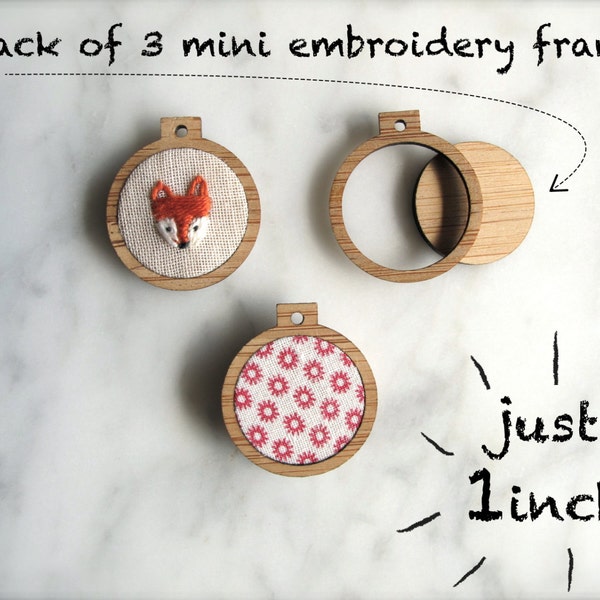 Miniature embroidery hoop frames - Pack of 3 x 1" inch wide - The world's smallest!