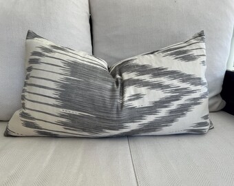Silk Ikat Grey and Off White Cushion Cover  32 x 62cm
