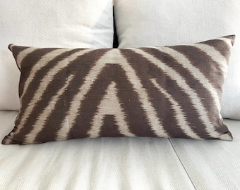 Silk Twill Zebra Brown Beige Cushion Cover  Approx 62 x 32cm