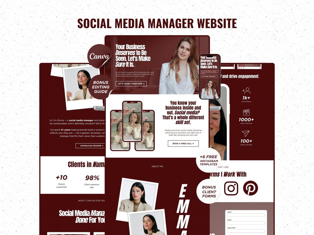 Minimal Burgundy Social Media Management Marketing Portfolio Canva ...