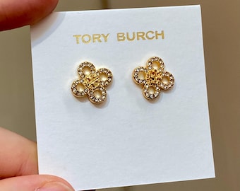 Tory Burch Gold Small Kira Clover Pavé Stud Earrings