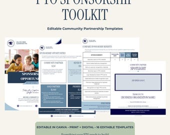 PTO-sponsorpakket, bewerkbare Canva-sjabloon, PTA-sponsorpakket, toolkit voor schoolfondsenwerving en samenwerking met de gemeenschap