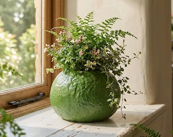 Indoor Planter, Green Fruit Flower Pot, Round Plant Holder, Unique Houseplant Container, Botanical Home Decor, Garden Room Accent, Plant