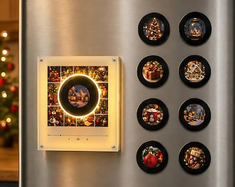 Family Christmas Gift  Personalized NFC Music Fridge Magnet, Custom Rotating Vinyl Record Player, LED Warm Light, Preloaded Songs