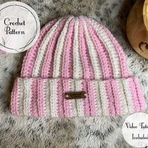 Two-toned Ribbed Crochet Beanie hat | Beginner Friendly Crochet/Slouchy | Baby - Adult Sizes