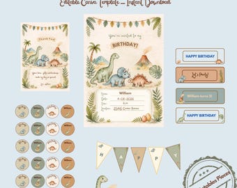 Dinosaur World Birthday Party Printable Kit | Editable Invitation & Party Decorations | DIY Dinosaur Birthday | Instant Download