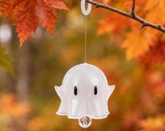 カスタムハロウィンガラスゴーストウィンドチャイム、かわいいゴーストエルフオーナメント、秋の庭のポーチ装飾、不気味な季節、サマーウィーン、ハロウィンギフト