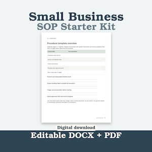 SOP-Kit für Kleinunternehmen: Verfahrensvorlage, Schulungscheckliste & Revisionsprotokoll, bearbeitbare DOCX-Datei + druckbare PDF-Datei