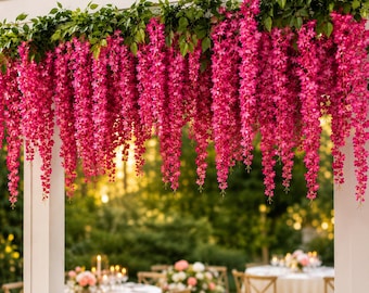 Artificial Hot Pink Wisteria Garland, Wedding Arch Floral Vines (24/48/100pc)
