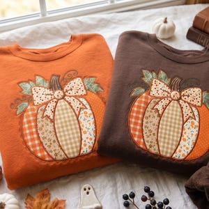 Embroidered Pumpkin Sweatshirt, Patchwork Applique Fall Shirt, Autumn Pumpkin Top, Cozy Cottagecore Clothing, Pumpkin Patch Outfit
