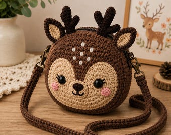 Handmade Crochet Deer Crossbody Bag – Adorable Reindeer Purse for Kids