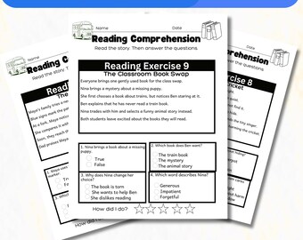 Hojas de trabajo de comprensión lectora para segundo grado, 50 textos con preguntas, práctica de lengua y literatura, PDF imprimible