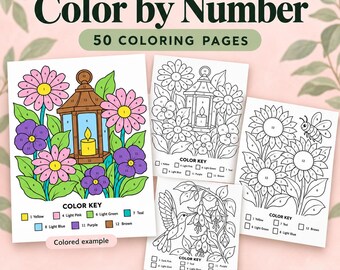 Dibujos para colorear de flores y plantas por números para adultos