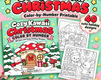 Páginas para colorear navideñas Kawaii, terapia artística, descarga digital