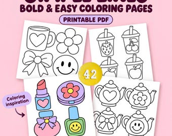 Dibujos para colorear fáciles y llamativos para imprimir: 42 diseños + 10 ejemplos a color, PDF