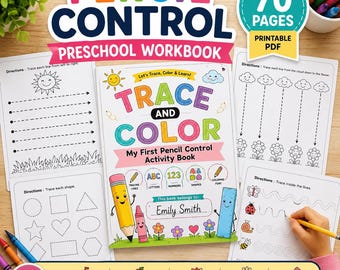 Cuaderno de ejercicios de control del lápiz para preescolar: trazado de líneas, números y formas (PDF imprimible)