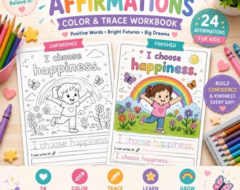 Afirmaciones para niños: páginas para colorear y trazar. Para maestros, terapeutas y educación en el hogar.