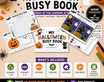 Libro de actividades de Halloween para imprimir, carpeta de aprendizaje para niños pequeños en edad preescolar (descarga en PDF)