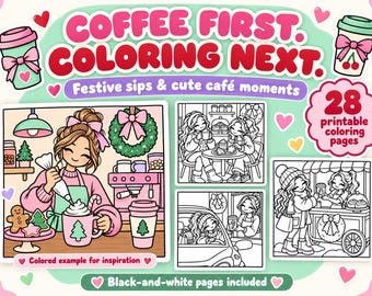 Dibujos navideños acogedores para colorear para adolescentes y adultos: 28 escenas invernales imprimibles (PDF).