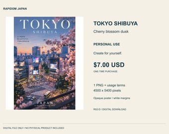 Tokyo Shibuya Cherry blossom dusk PNG, Japan Cityscape Digital Download, Personal Use