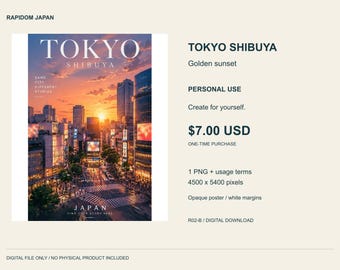 Tokyo Shibuya Golden sunset PNG, Japan Cityscape Digital Download, Personal Use