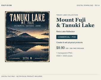 Monte Fuji PNG, Lago Tanuki Gráfico de viaje retro, Comercial + Impresión bajo demanda