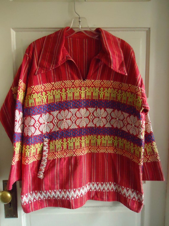 Vintage 60s/70s RAINBOW Woven Cotton Pullover Tuni