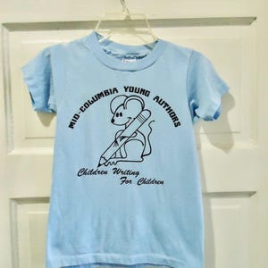 Vintage 80s Mid-Columbia Young Authors MOUSE Graphic Print Child Sized T shirt sz S/M Youth
