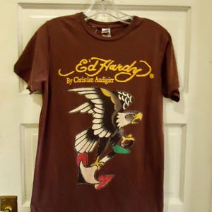 Vintage ED HARDY Y2K Distressed Eagle And Anchor Tattoo Art T Shirt Classic Style sz S