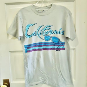 Vintage 80s CALIFORNIA Pastel Graphic Print Tourist Souvenir T Shirt Surf Skate Beach Authentic Single Stitch sz S