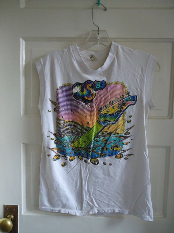 Vintage 80s US FESTIVAL '83 Trashed Muscle T Shirt Sz XS/S