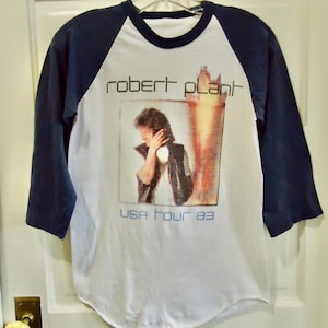 Vintage 80s ROBERT PLANT USA Tour 83 Authentic Raglan Front Back Graphic Print Concert T Shirt sz S