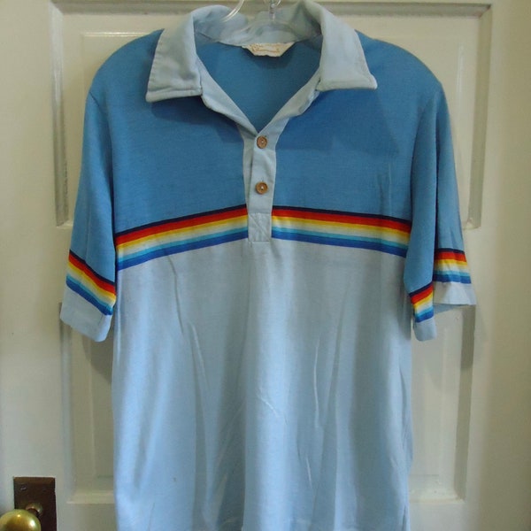 Vintage 80s Surfer Rainbow Polo Shirt Don Giovanni Brand Paperthin sz S/M