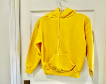 Vintage 70s/80s Distressed Yellow Hoodie Pullover Sweatshirt sz XS/S