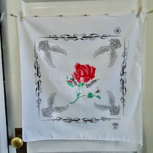 Vintage 80s HARLEY DAVIDSON Rose And Eagle Print Biker Babe Bandana 50/50 Cotton Poly Standard Size