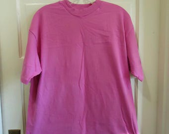 Vintage 90s Bright Pink Blank Plain Solid Color Cotton T Shirt Made In USA sz M/L