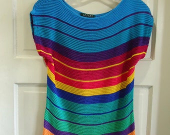 Vintage 90s Ralph Lauren Womens Rainbow Striped Knit Short Sleeve Top sz S