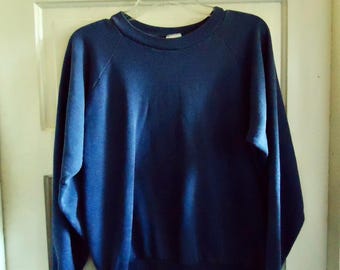 Vintage 80s/90s Basic Blank Navy BLUE CREWNECK Sweatshirt Soft And Comfy Classic Fit The Fitness Center Sears Brand sz L Boxy Fit