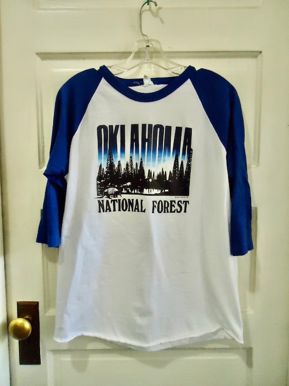 Vintage 80s OKLAHOMA National Forest Souvenir Rag… - image 1