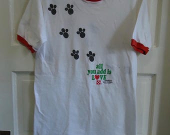 Vintage 80s PURINA Dog Chow Advertisement Ringer T Shirt Front Back Graphic Print sz XS/S