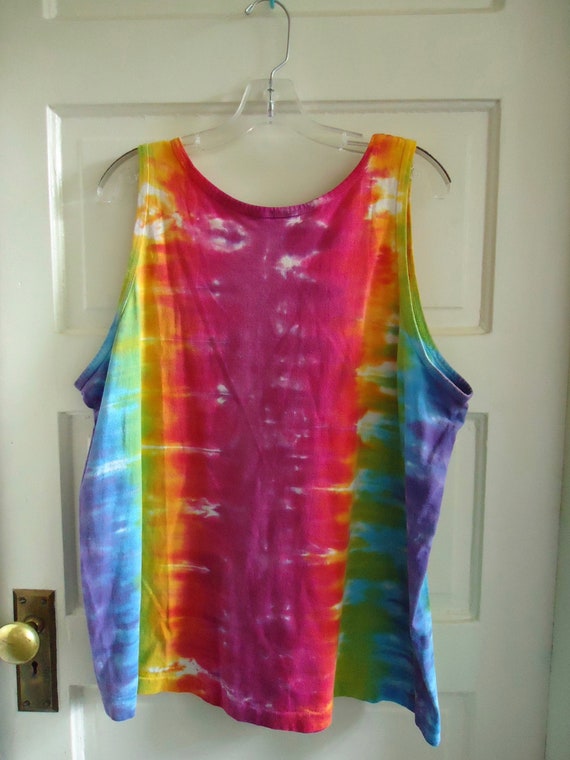 Vintage 80s RAINBOW Tie Dye Tank sz L - image 2