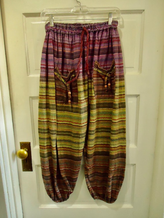 Vintage 80s/90s Horizontal Striped Cotton Hippie Harem Style Pants