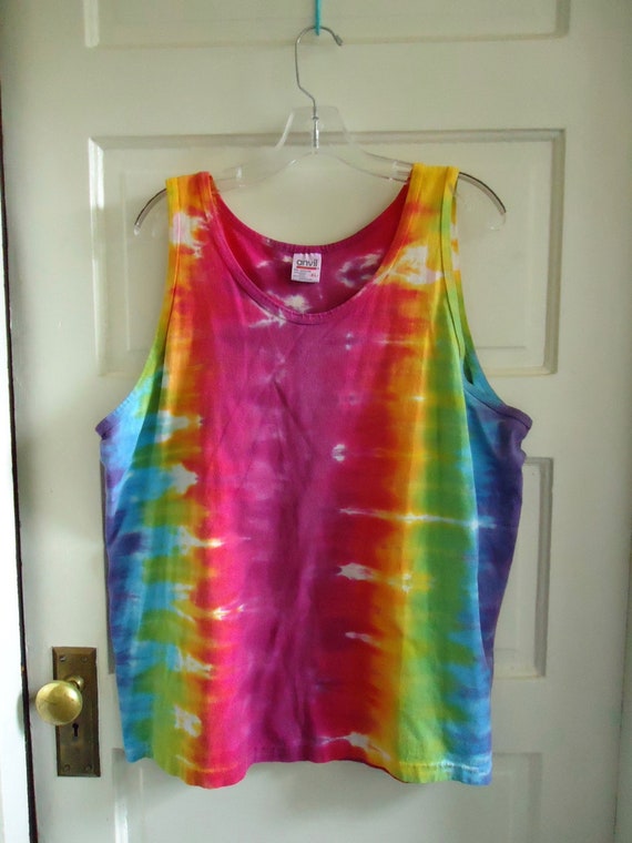 Vintage 80s RAINBOW Tie Dye Tank sz L - image 1