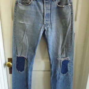Vintage 80s Authentic LEVI 501 Trashed Distressed Denim Jeans sz 34&quot; waist x 28&quot; inseam