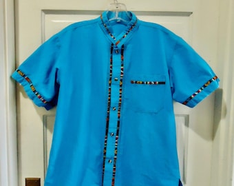Vintage 80s/90s Guatemalan Cotton Button Down Shirt With Rainbow Trim sz M
