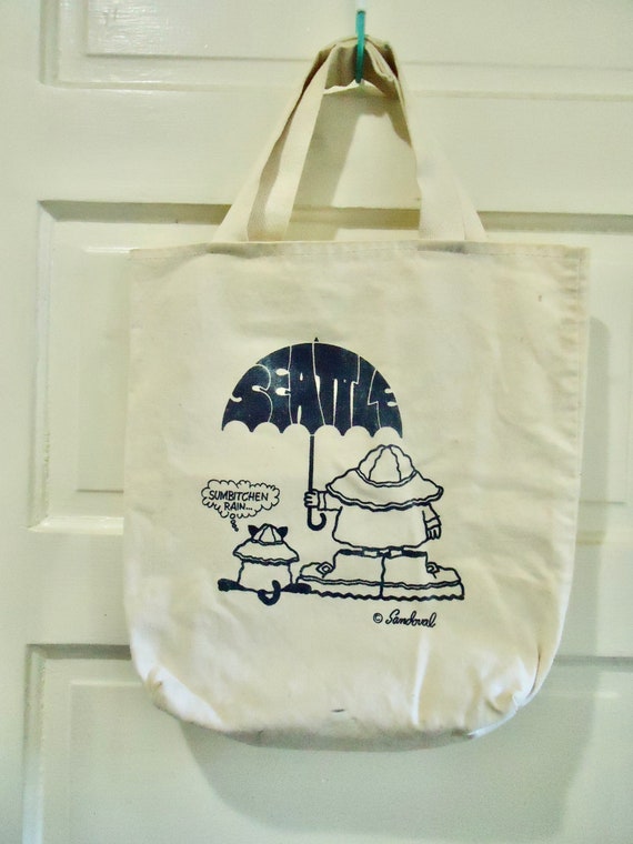 Vintage 70s/80s SEATTLE Rain Humor Comedic TOTE Ba