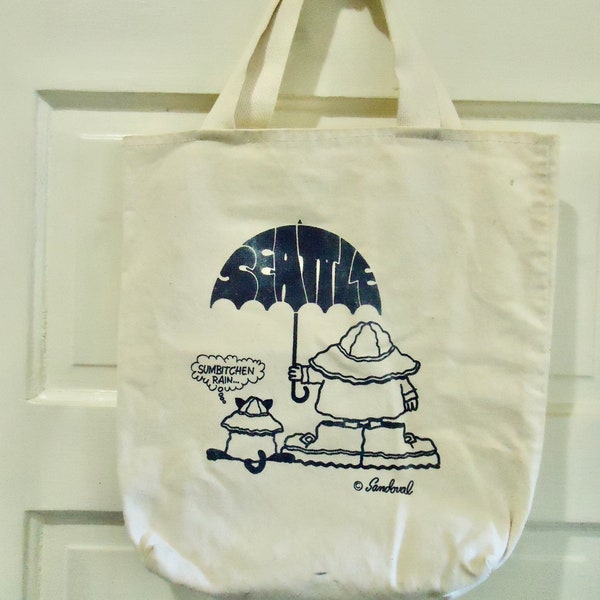 Vintage 70s/80s SEATTLE Rain Humor Comedic TOTE Bag