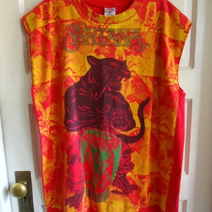 Vintage SANTANA Distressed All Over Print Sleeveless Authentic 1999 Tour T Shirt sz L/XL